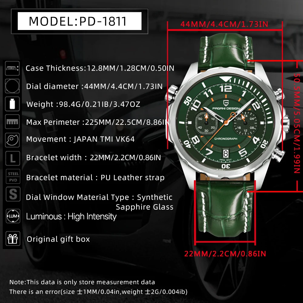 2025 New PAGANI DESIGN Men's Watches Super Luminous Quartz Watch For Men Chronograph AR Sapphire Waterproof Leather Sports Clock