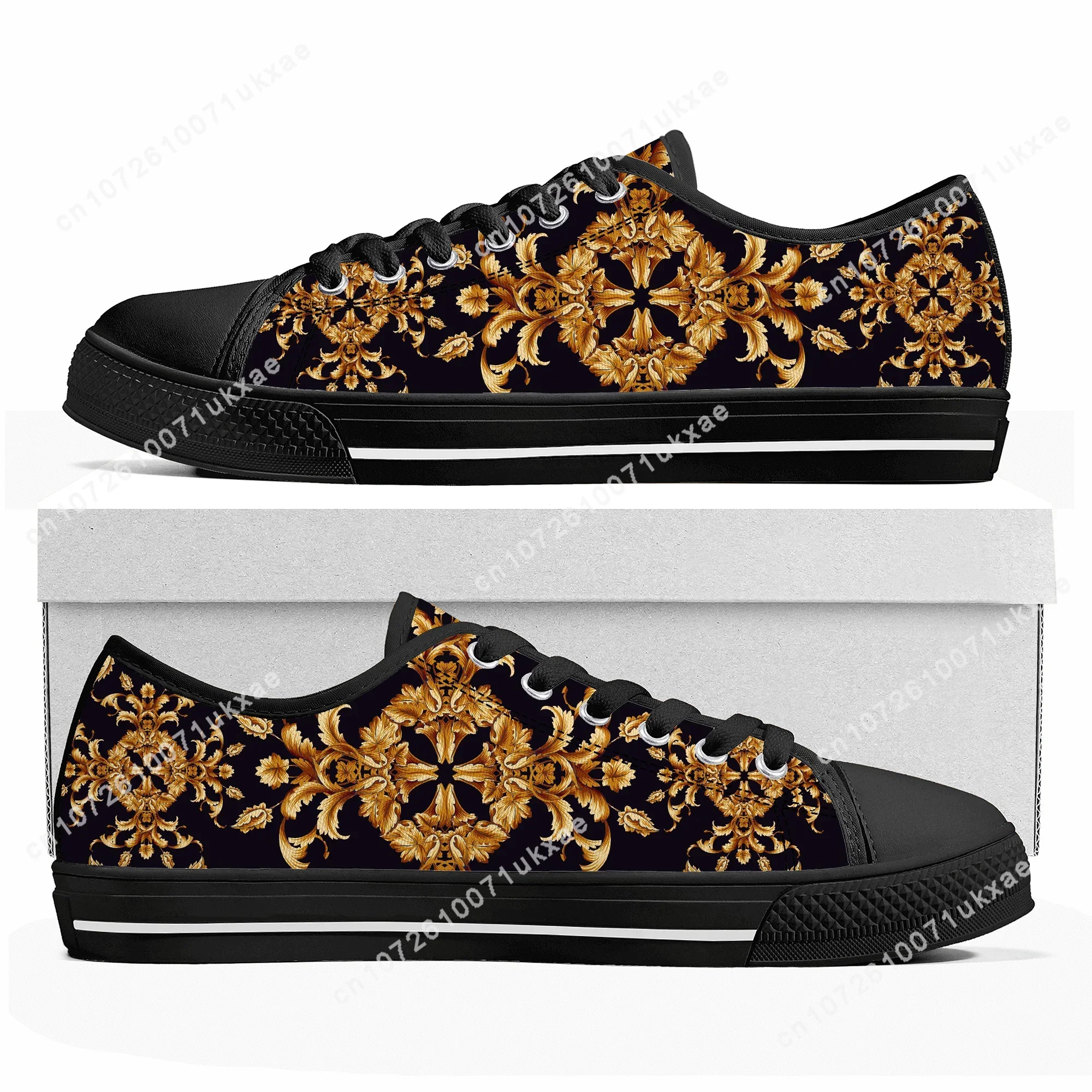 Luxury Golden Floral Baroque Low Top Sneakers Mens Womens Teenager Canvas Sneaker couple Casual Shoes Customize DIY Shoe