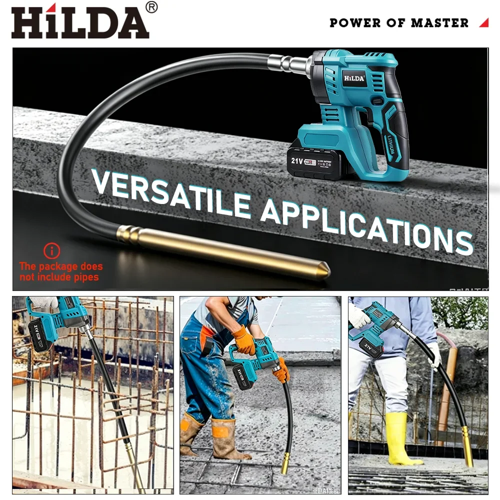 HILDA Electric Concrete Vibrator High Power Handheld Concrete Vibrating Tool Cordless Portable Cement Vibrarator Remove Bubble