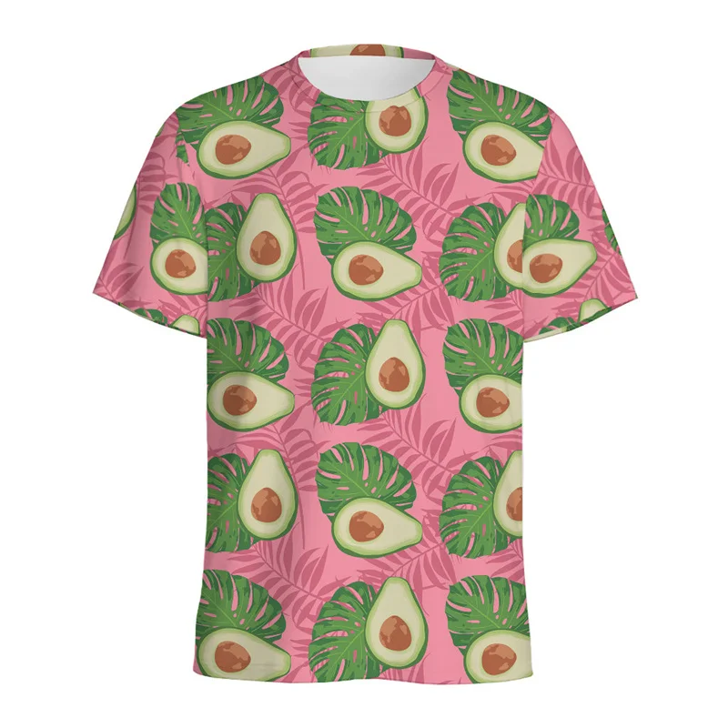 Cartoon Avocado Pattern T-shirt For Men Summer Casual Short Sleeves 3D Printed Fruit T Shirts Loose Tops Kids O-Neck Tee Shirt