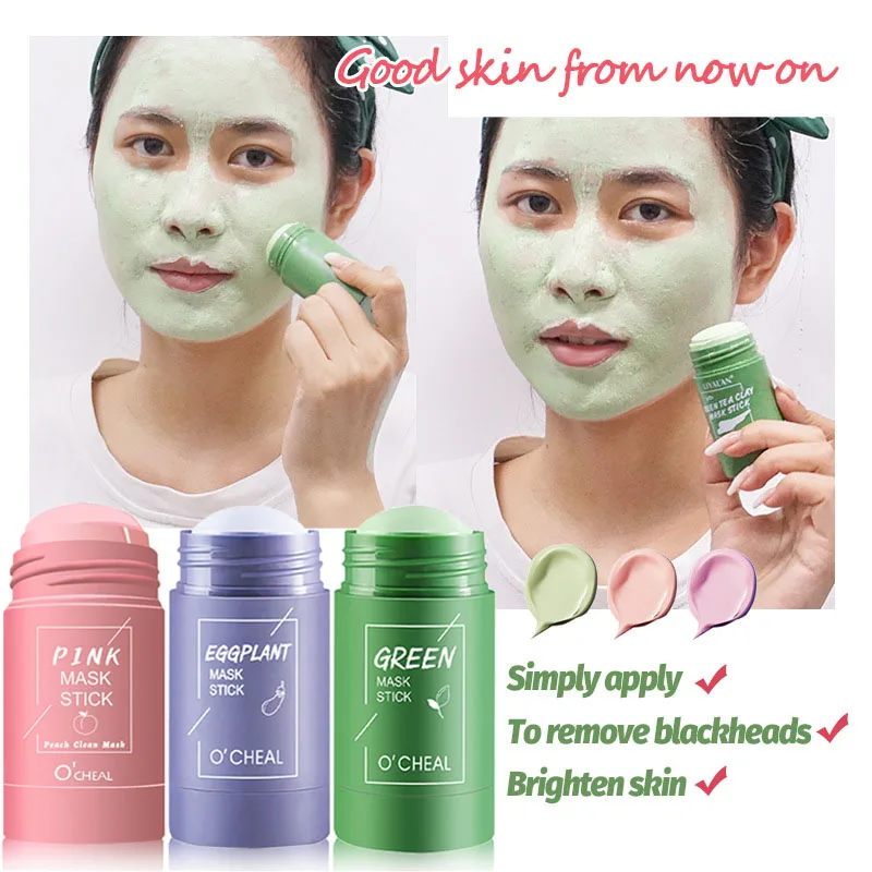 Mascarillas faciales de té verde berenjena, palo hidratante para eliminar puntos negros, mascarillas de barro antienvejecimiento, mascarilla Facial, productos para el cuidado de la piel arcilla