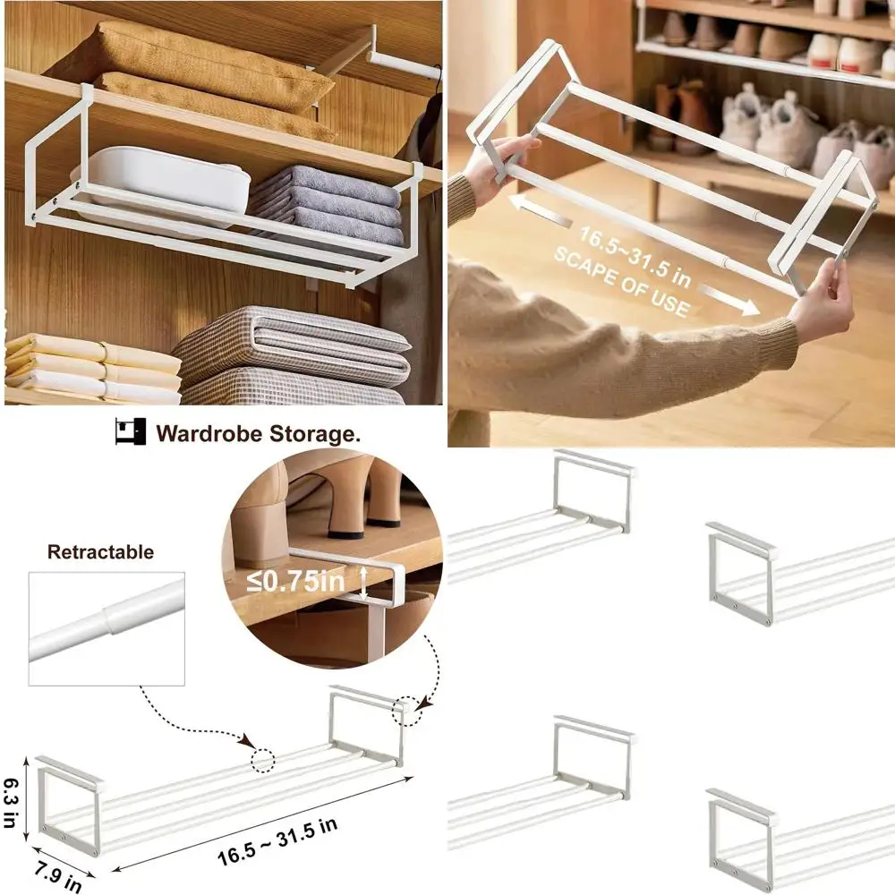 Expandable Shoe Rack Organizer - Adjustable Shoe Rack & Under Cabinet Shelf - for Shoe or Clothing Storage and Organization, Und
