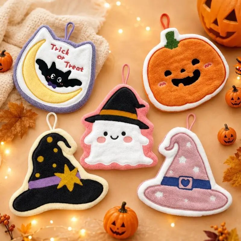 Lustige Halloween-Handtücher, Kürbis-Geist-Hexenhut-Mond-Fledermaus-Hängetücher für Küchen- und Badezimmerdekoration – Detail 5