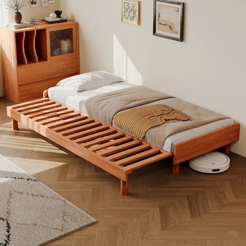 for Stretch Bed Cherry Wood All Solid Wood Telescopic Bed Pull Out Bed Japanese Simple Small Apartment Folding Push Pull