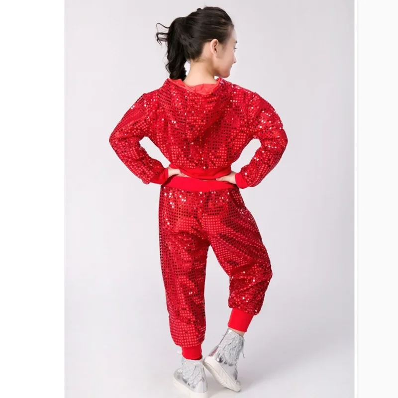 Disfraces de baile de Hip Hop para niños y niñas, trajes de baile de Jazz moderno, fiesta de salón, pantalones con capucha de baile con lentejuelas