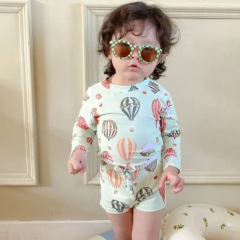 Zomer Jongens Korea Mb Split Cartoon Sunblock Badpak Set Ins Pasgeboren Baby Schattig Lange Mouw Warmwaterbron Badpak 1-8 Jaar Oud