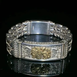 Chinese Tibet Silver Carving dragon statue bracelet Decoration gift Collection