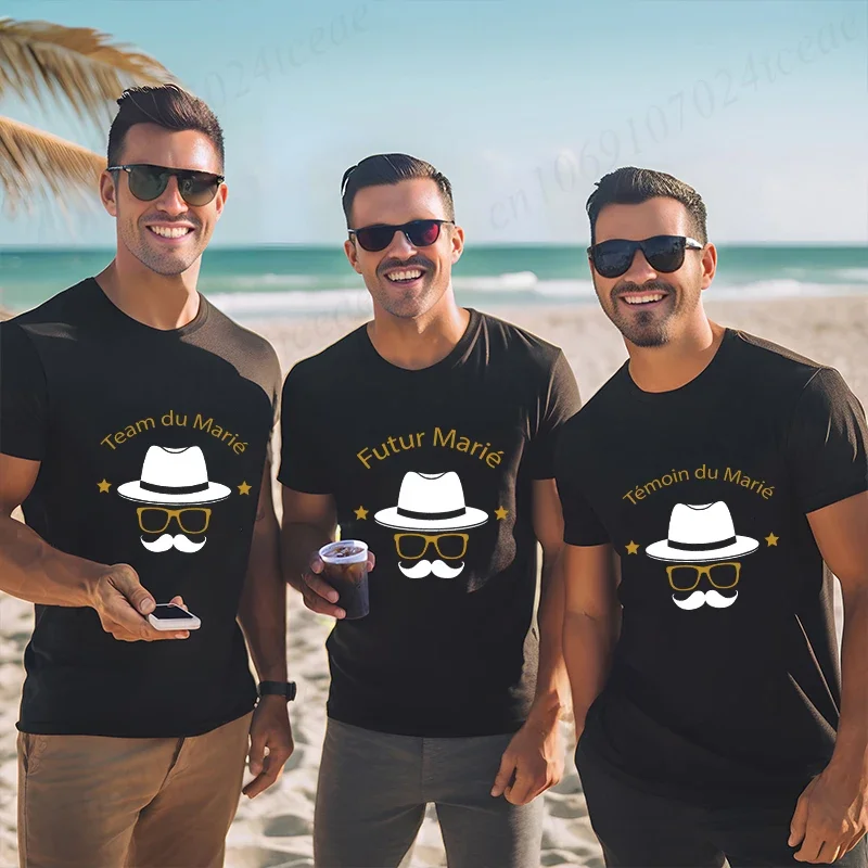 Evg المستقبل العريس تي شيرت رجالي مضحك الجرافيك المشاركة حفل زفاف تيز الفرنسية العريس فريق البكالوريوس فرقة Y2k القمم #4