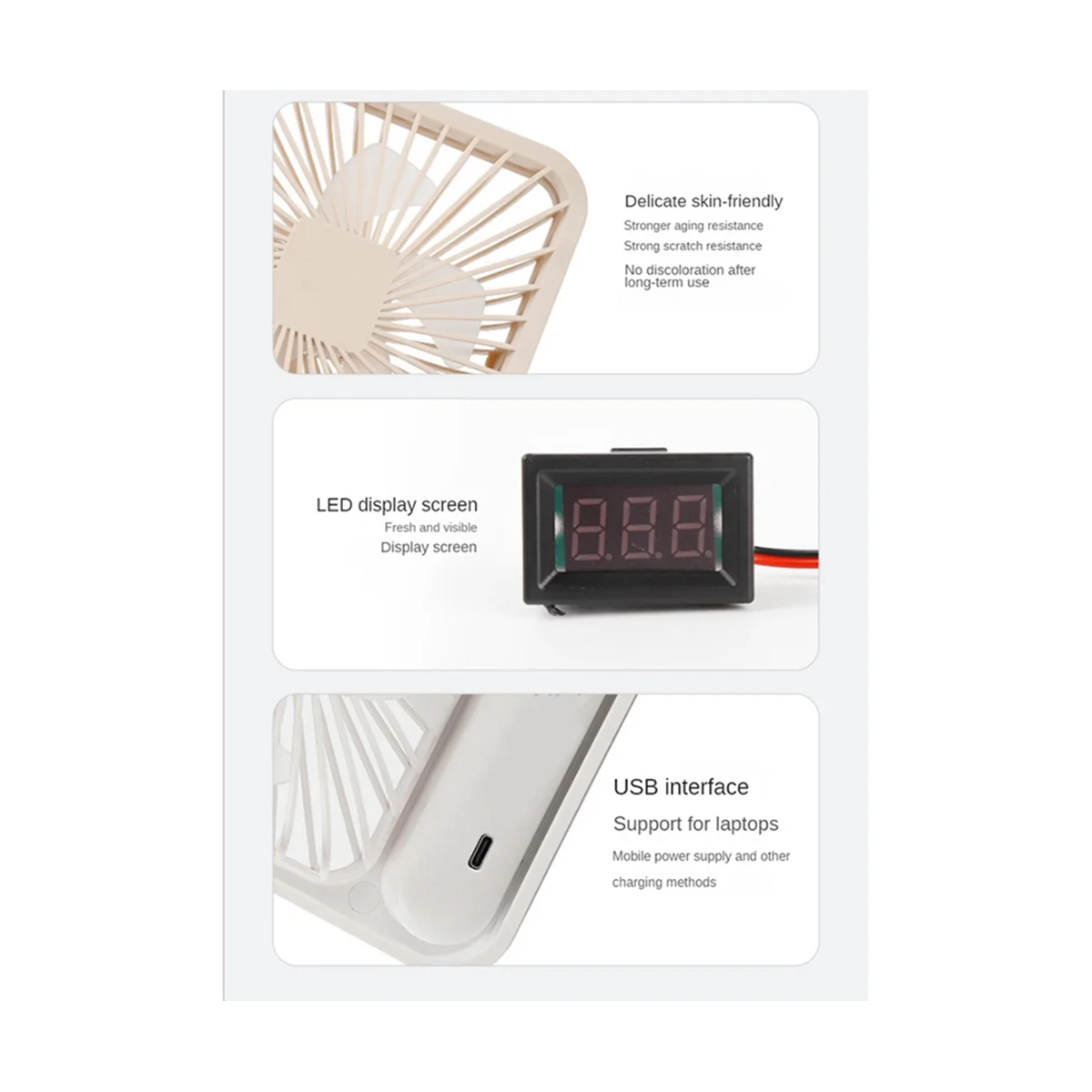 Digital Desktop Convenient Home Student Dormitory Office Mute Portable Multifunctional Charging Mini Fan, White