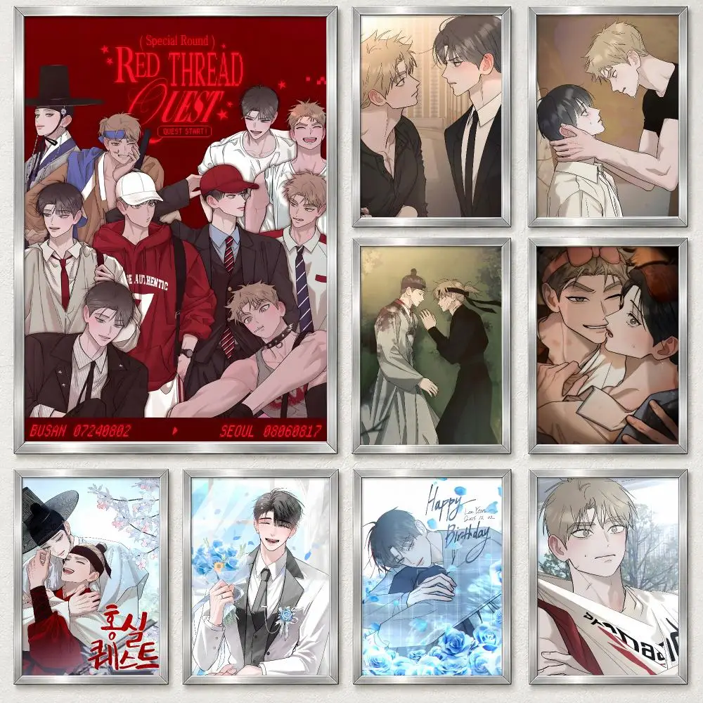 Romantic BL Manhwa Red Thread Quest Poster Self‑Adhesive Waterproof PP Poster Coffee Bar Wall Art Home Decor