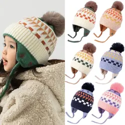 Winter Warm Children Ear Protection Hat Cartoon Kids Earmuffs Cap Toddler Woolen Knitted Hats 2-6 Years Children Beanies