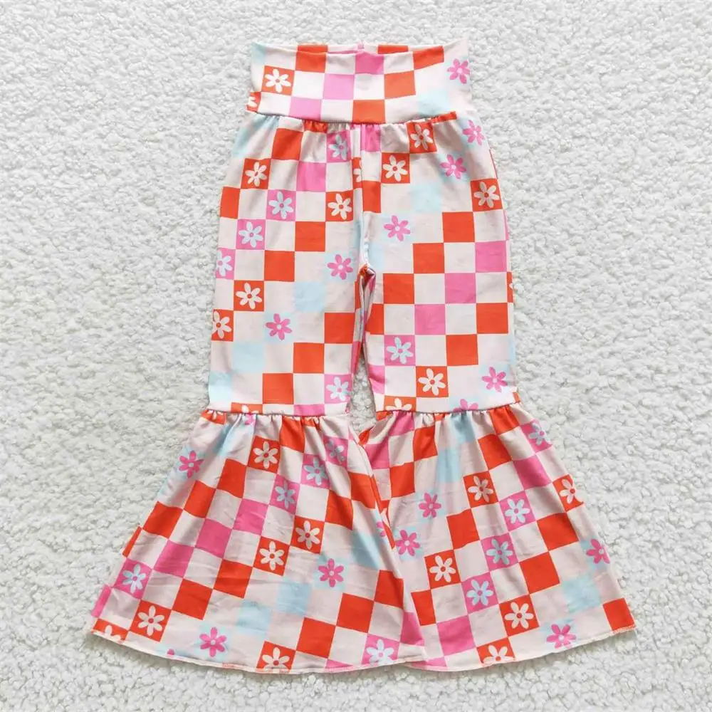 

Wholesale Children Clothes Kids Infant Long Bell Pants Toddler Spring Fall Flower Clothing Baby Girl Floral Checkered Trousers