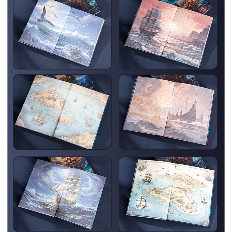 Sail of Dreams, hardcover notebook full-color illustrations inner pages ,  bronzing craft cover，Literary Diary