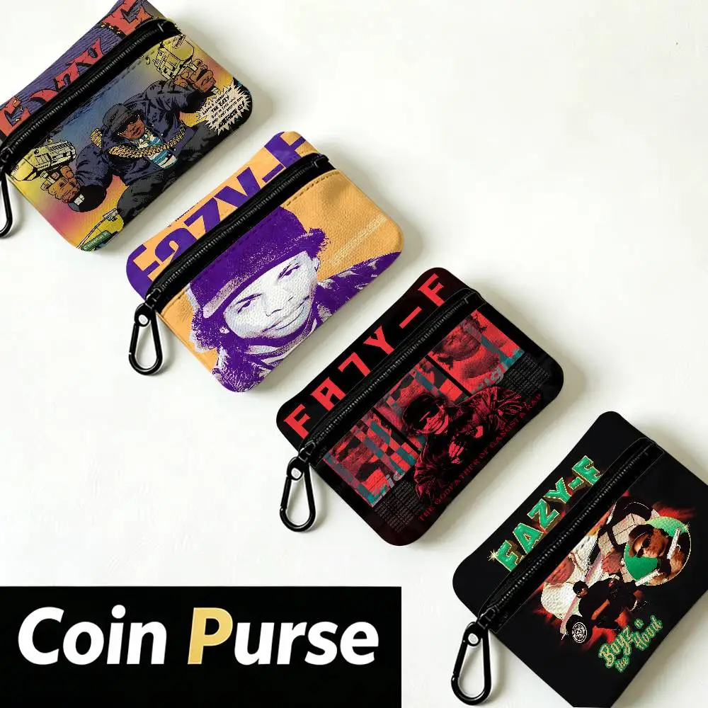 Hip Hop Music Stars Ice Cube Eazy-E Portable Mini Oxford Cloth Coin Purse With Carabiner Hook Zipper Key Card Earphone Storage