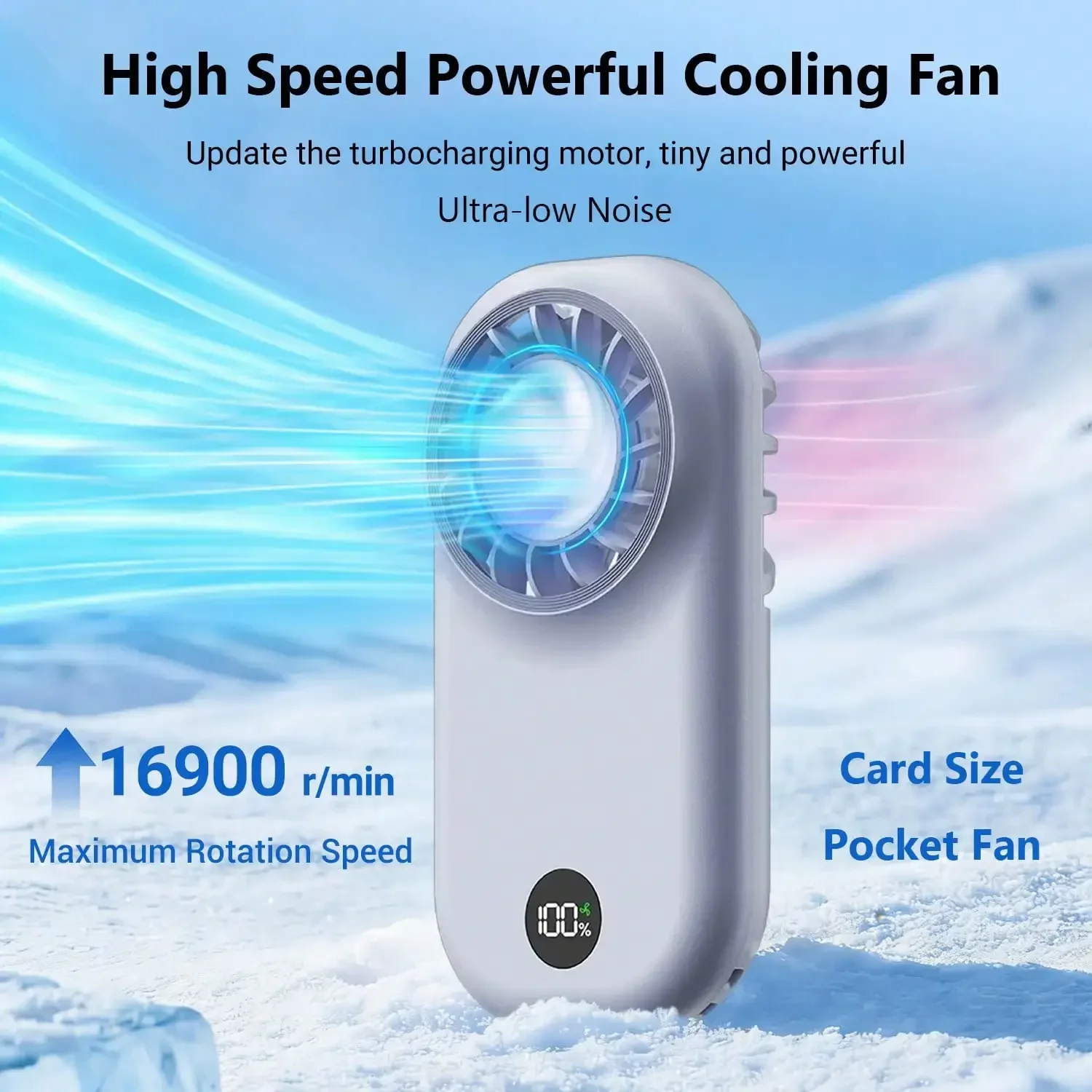 

5-Speed Ultra-Thin Pocket Fan, W&O Wearable Handheld Fan, Digital Display & USB Rechargeable, Quiet Lightweight Fan for Camping & Travel