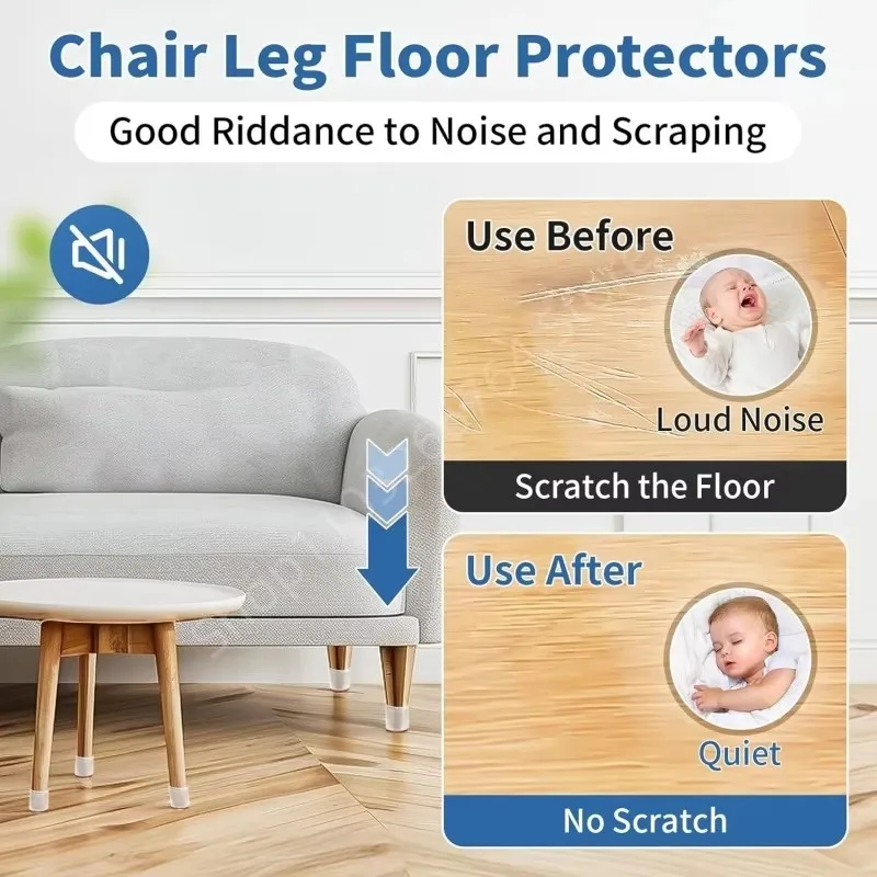 8 Pcs Transparent Silicone Chair Leg Pads Thicken Bottom Felt Furniture Non-Slip Mute Leveling Feet Pads Floor Protector Mats