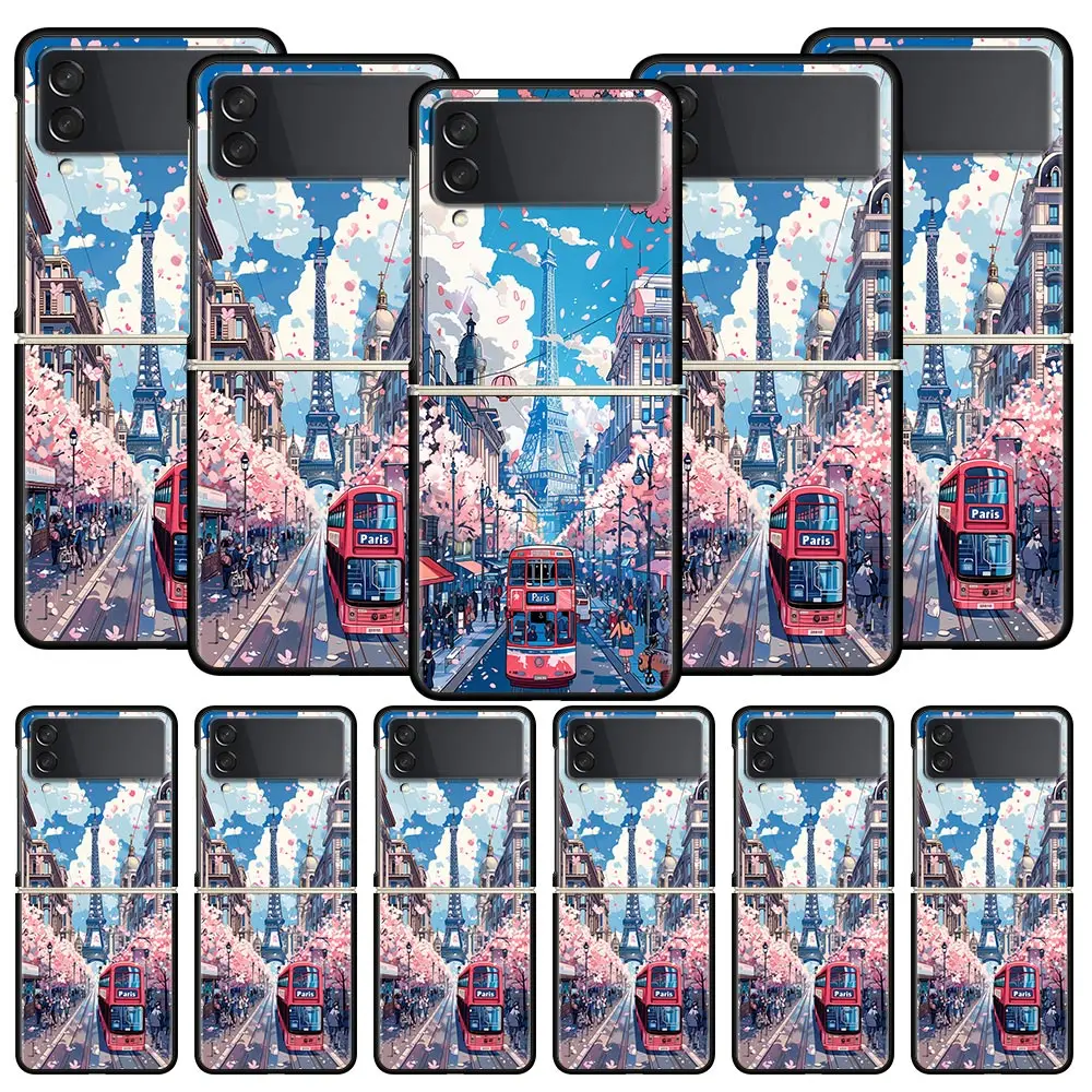 Eiffel Tower City Spring Paris Fashion Case For Samsung Galaxy Z Flip3 Flip4 Flip5 Case For Z Flip 3 4 5 6 7 Hard Folding Cover