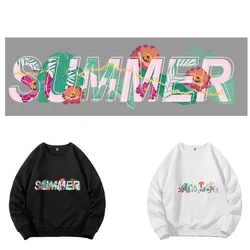 Summer style Alphabet Flower vinyl heat transfer stickers DIY men's and women's T-shirts hoodie decoration Iron On Patches