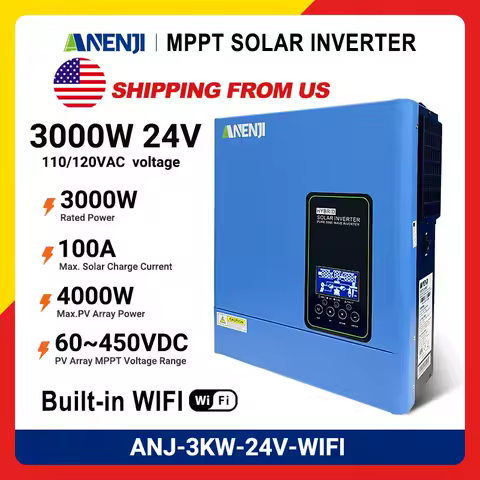 3KW 24V 110/120V Off grid Inverter Pure Sine Wave MPPT Solar Charging Built in MPPT 100A Hybrid Inverter With WiFi