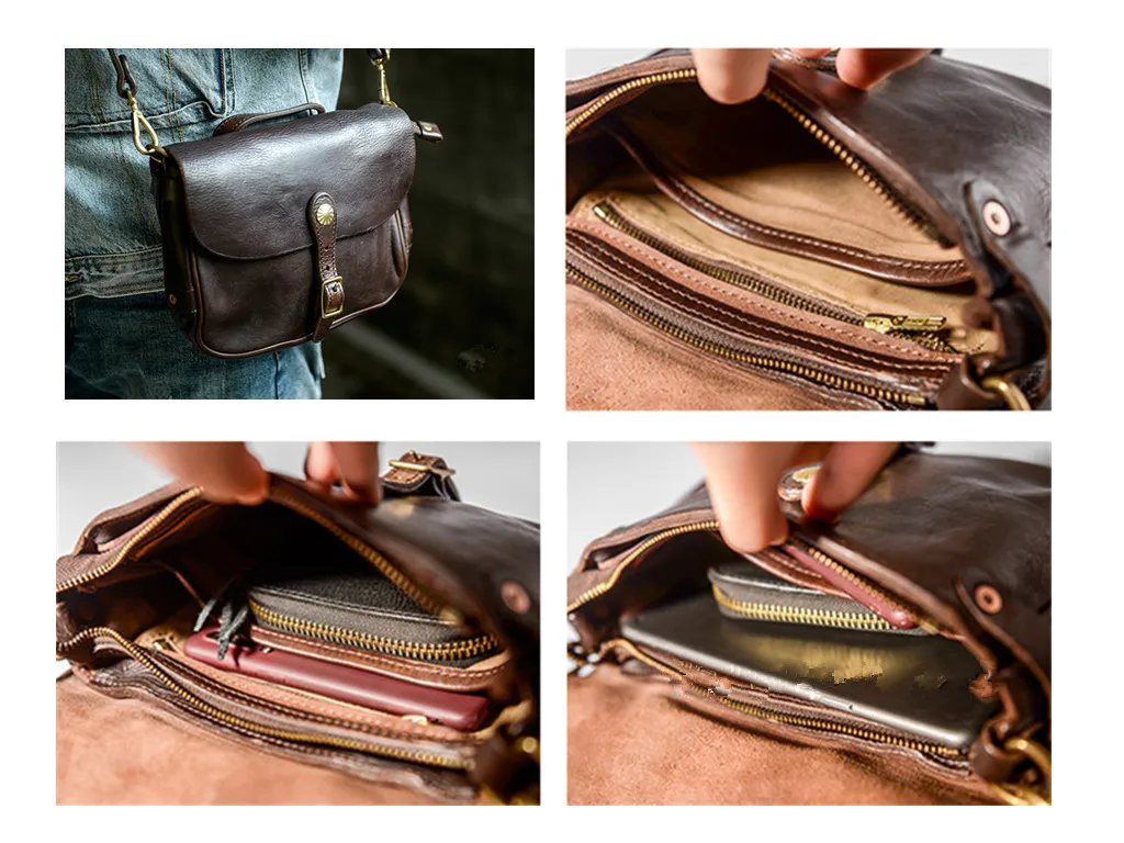 Hochwertige Luxus Echt leder Herren Schulranzen Mode wochen ende Outdoor täglich natürliche echte Rindsleder Teenager Schulter Umhängetasche – Detail 10