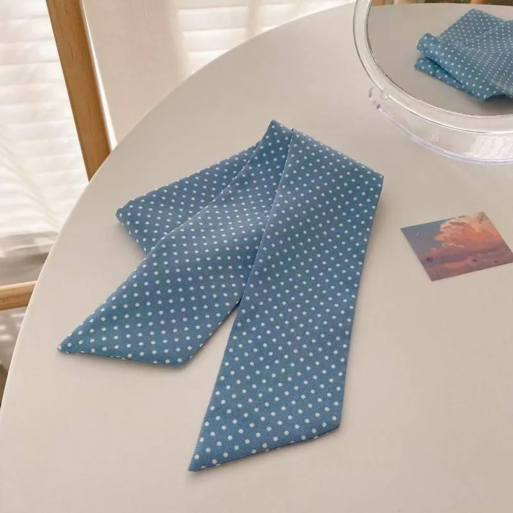 Korean Style Light Blue Series Polka Dot Hair Band Flower Plaid Thin Plaid Neckerchief Plaid Pattern Head Band Hair Accessories