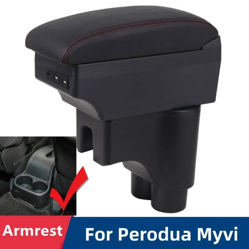 Car Armrest Box for Perodua Myvi for Daihatsu terios 2 Leather Hand Rest Console Storage Led USB Dual Layer