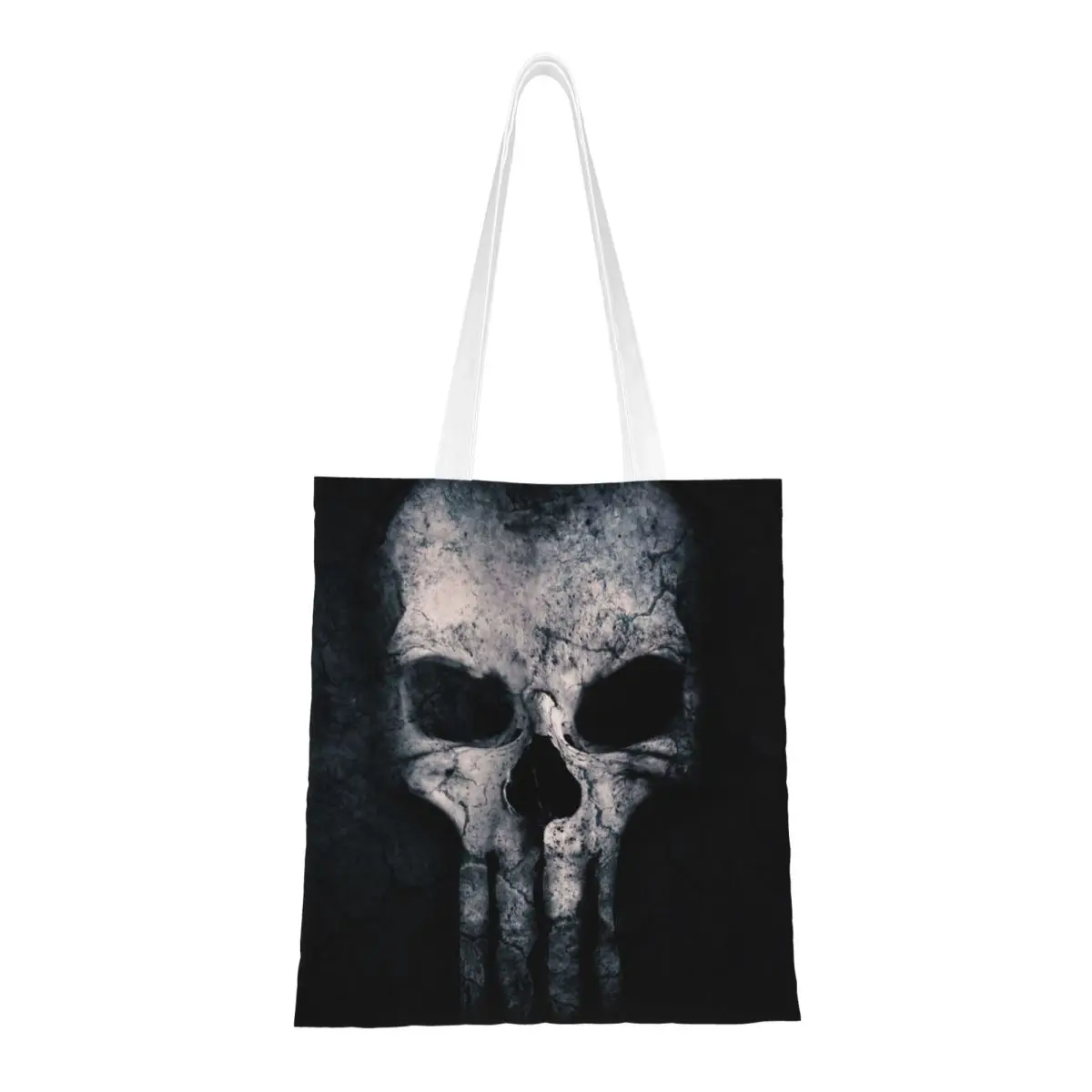 Custom Cute Skeleton Skull Heavy Metal Punishers Shopping Tote Bag Reusable Canvas Grocery Shopper Shoulder Bag