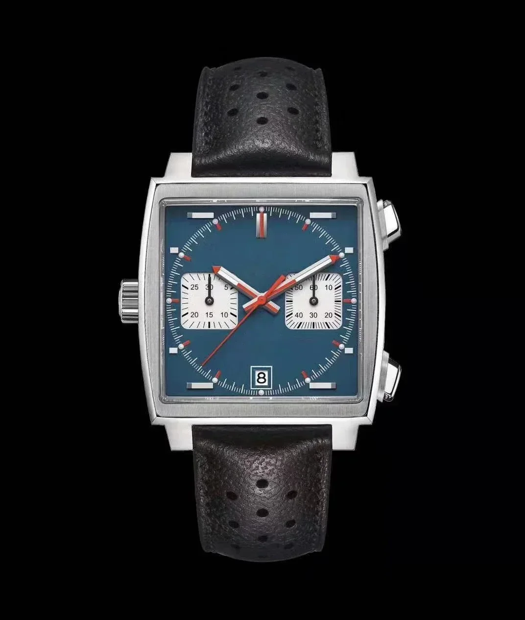 Luxury New Mens Quartz Chronograph Watch Stainless Steel Black Blue Leather Gulf Square CAW211R Sapphire Glass Watches