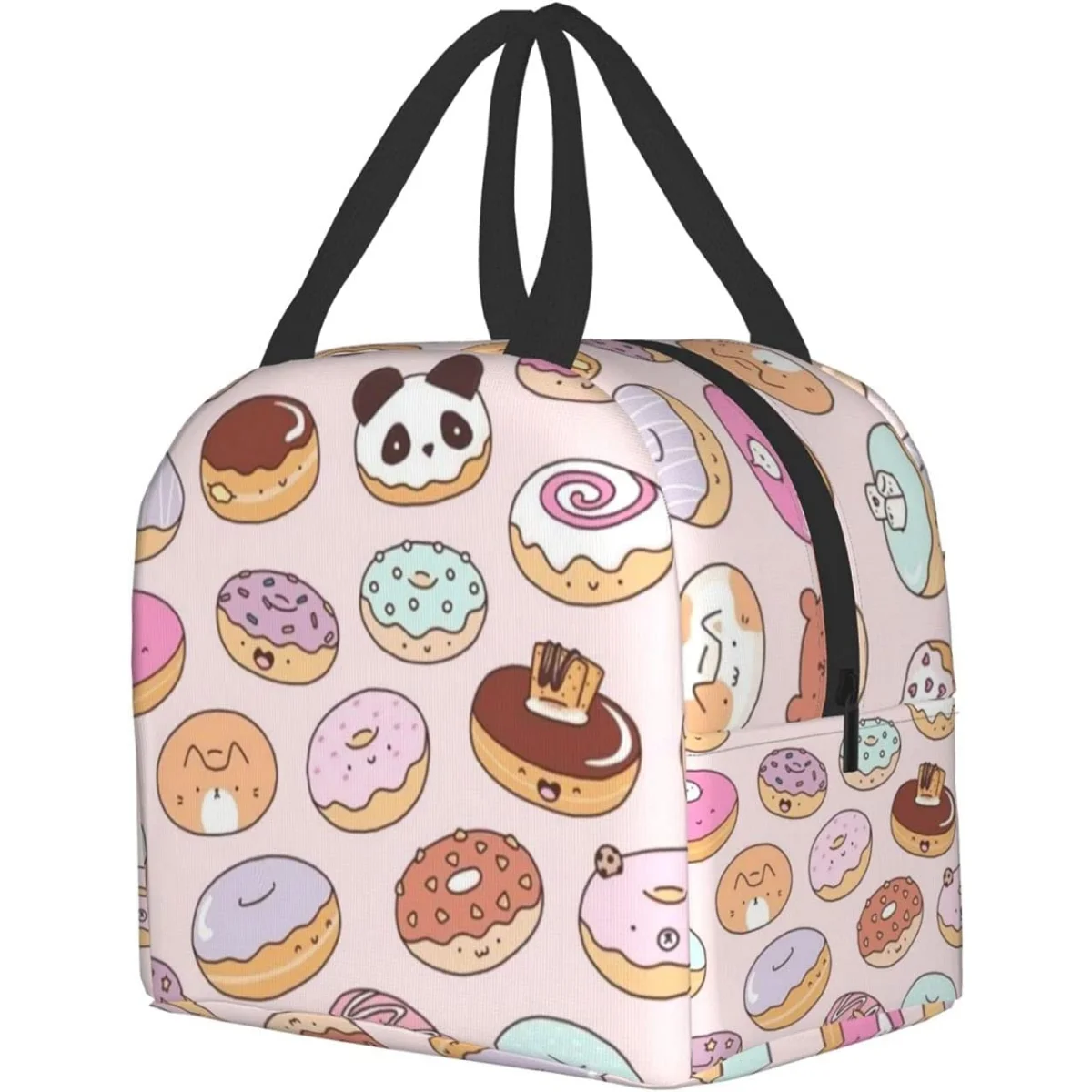 Kawaii Donuts ถุงอาหารกลางวันฉนวนกล่องอาหารกลางวันแบบใช้ซ้ําได้สําหรับสาว Cooler Lunch Tote กระเป๋ากระเป๋าด้านหน้าสําหรับโรงเรียนปิกนิก Office