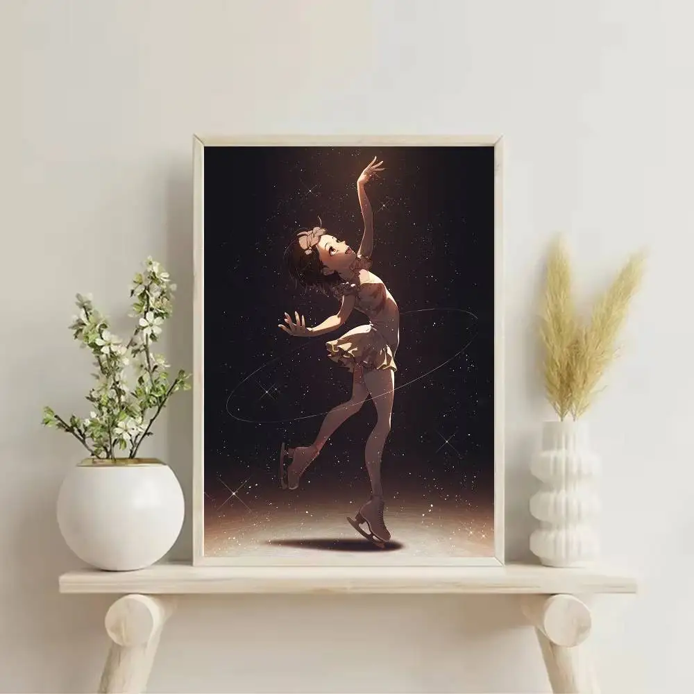Flower Skating Anime Poster Self-adhesive Art Waterproof Paper Sticker Coffee House Bar Room Wall Decor