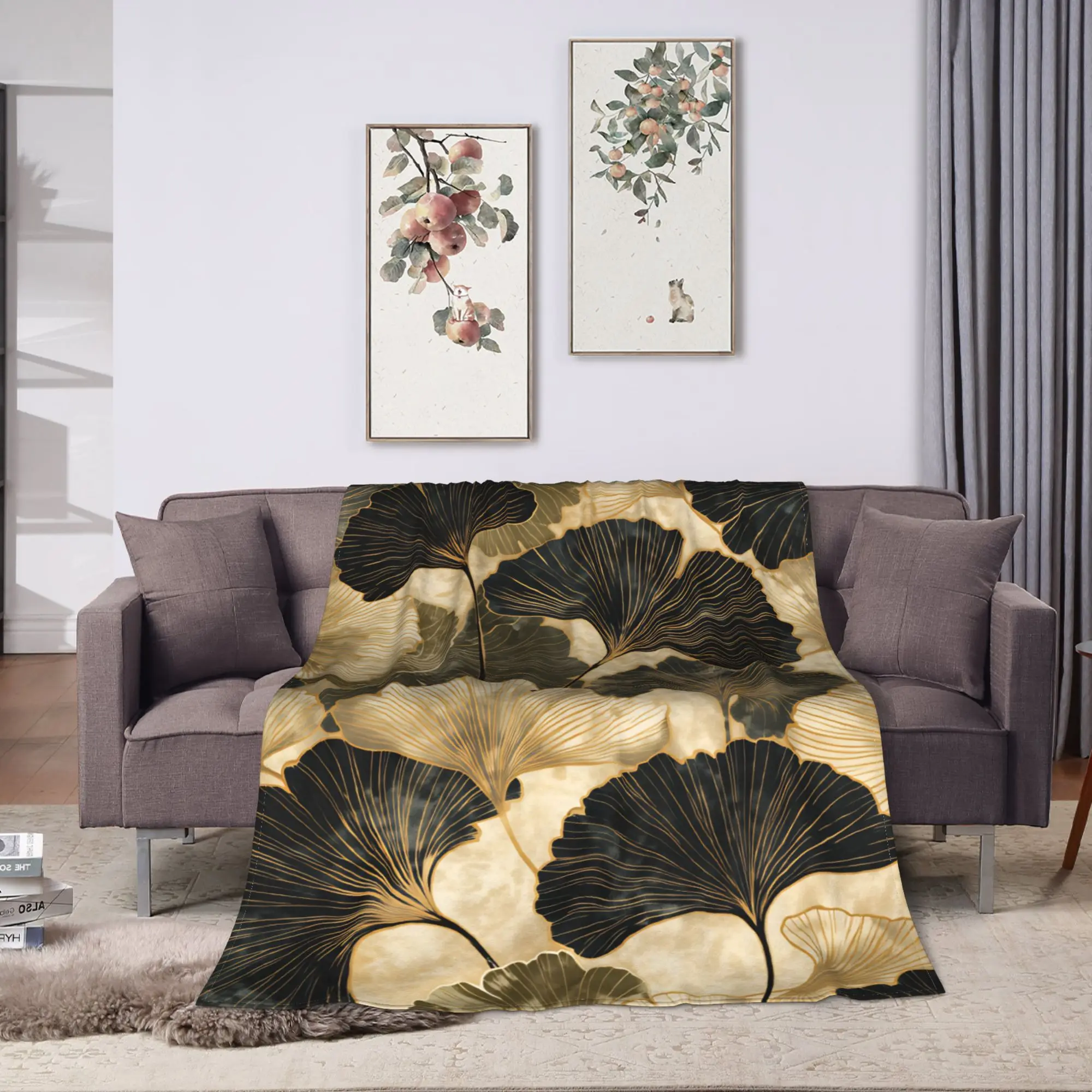 Ginkgo Leaves Blankets Quality Cozy  Throw Blanket Winter Picnic Sofa Home Print Bedspread