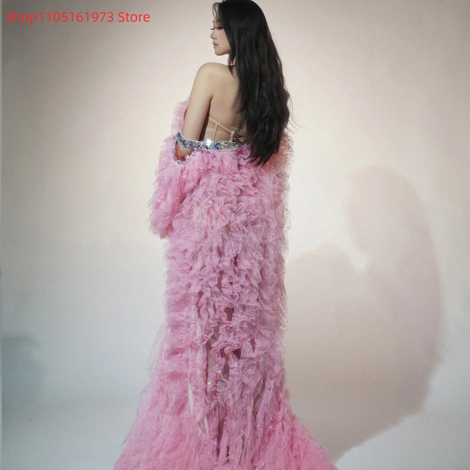 高級カスタムドレスワンピースメッシュジャケット、ダイヤモンドがちりばめられたデザインセンス、キャットウォーク、司会、パーティー、パフォーマンス、ステージ衣装