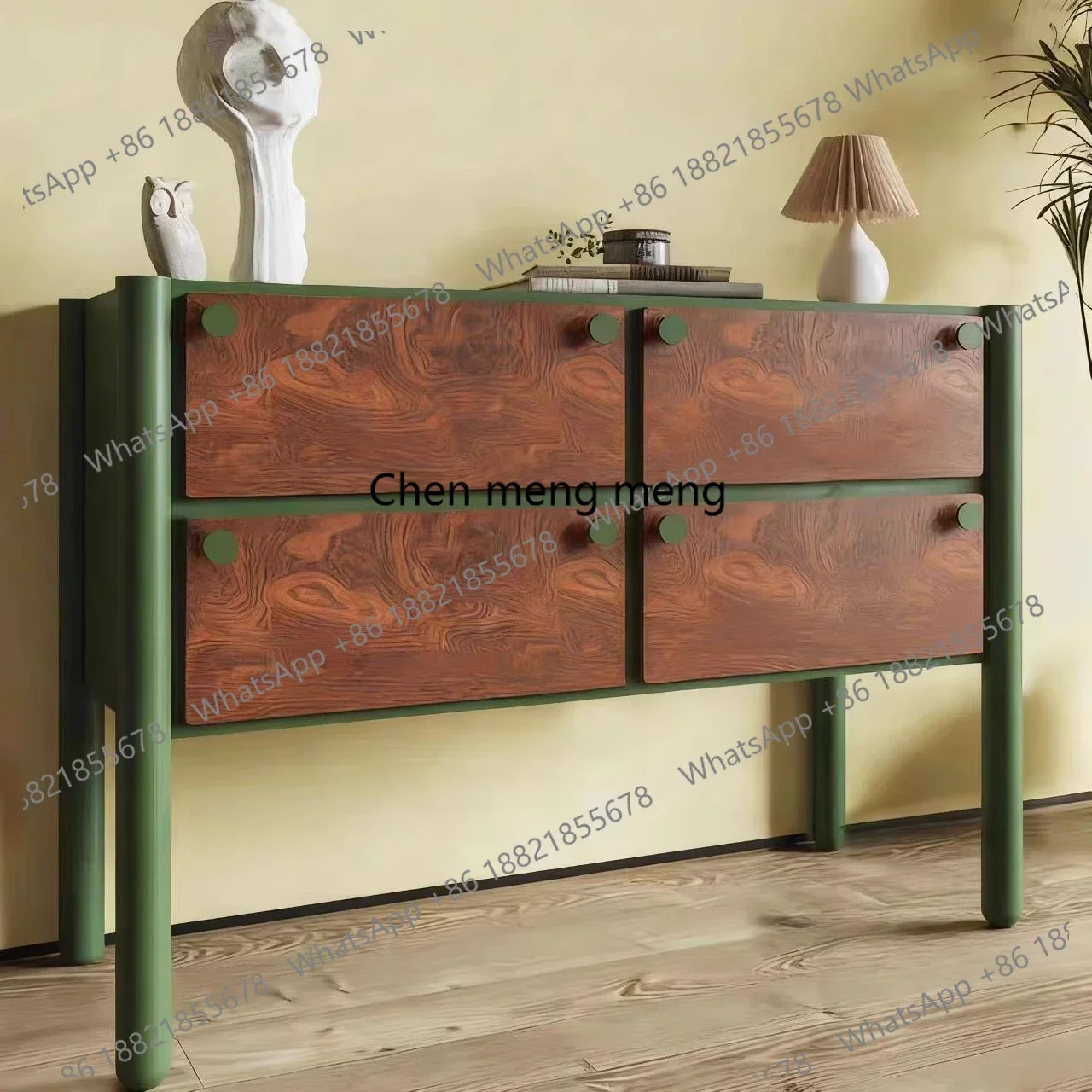 

ZJFrench retro chest bedroom solid wood bedside cabinet wabi wind living room green color matching cabinet