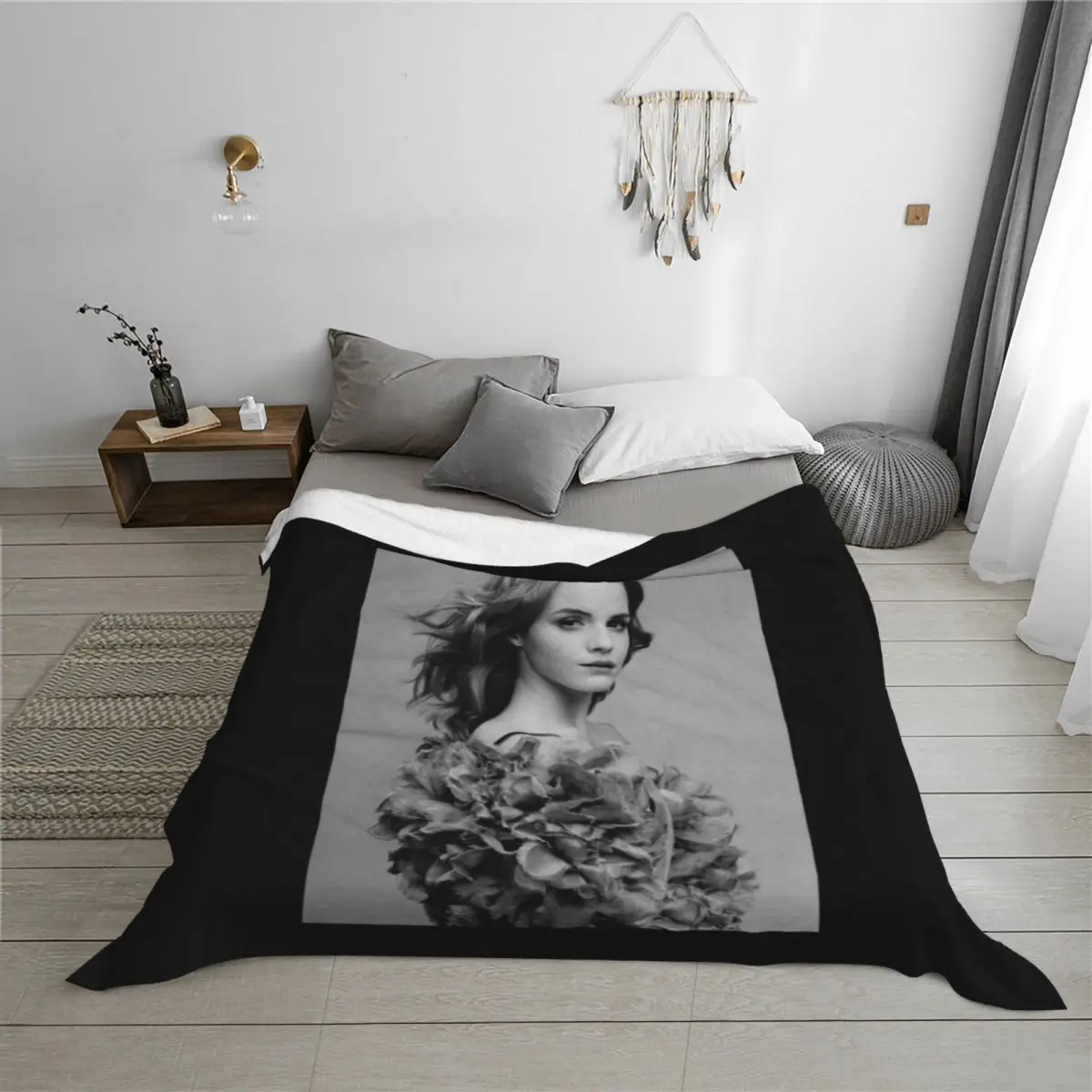 إيما واتسون تي شيرت كلاسيكي رمي بطانية زينة عيد الميلاد أشعث للأطفال بطانيات رمي كبيرة جدًا