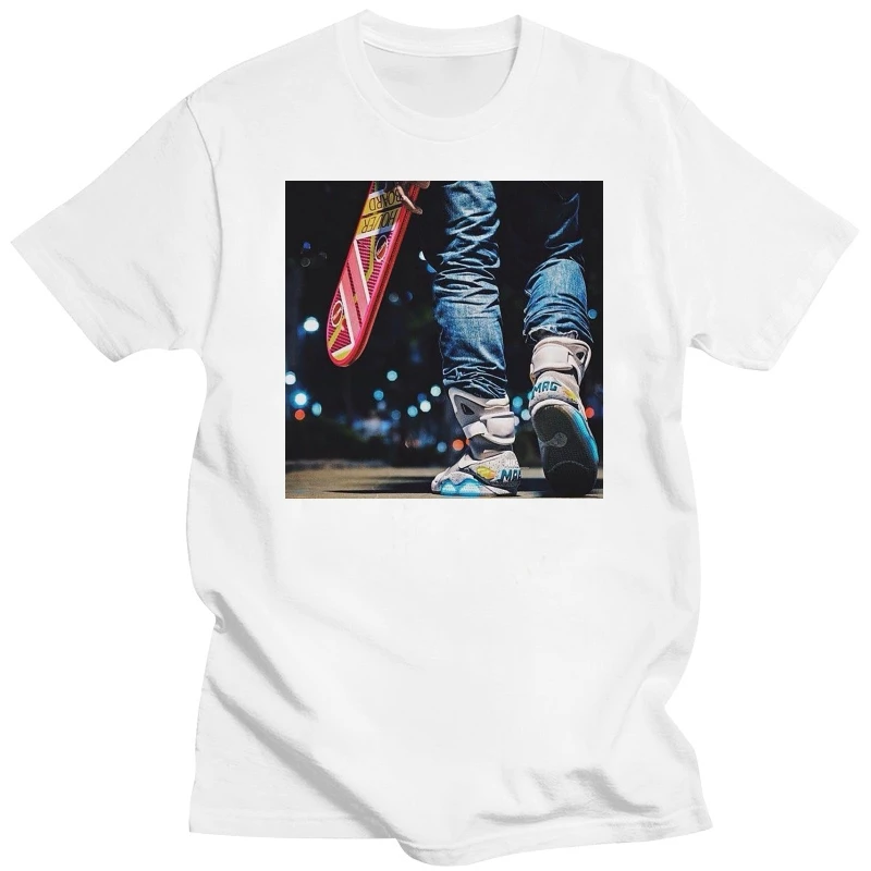 Back to the future White T-Shirt Size S-XXXL 80s Marty McFly Hoverboard Air Mag New Fashion Cool Casual T Shirts