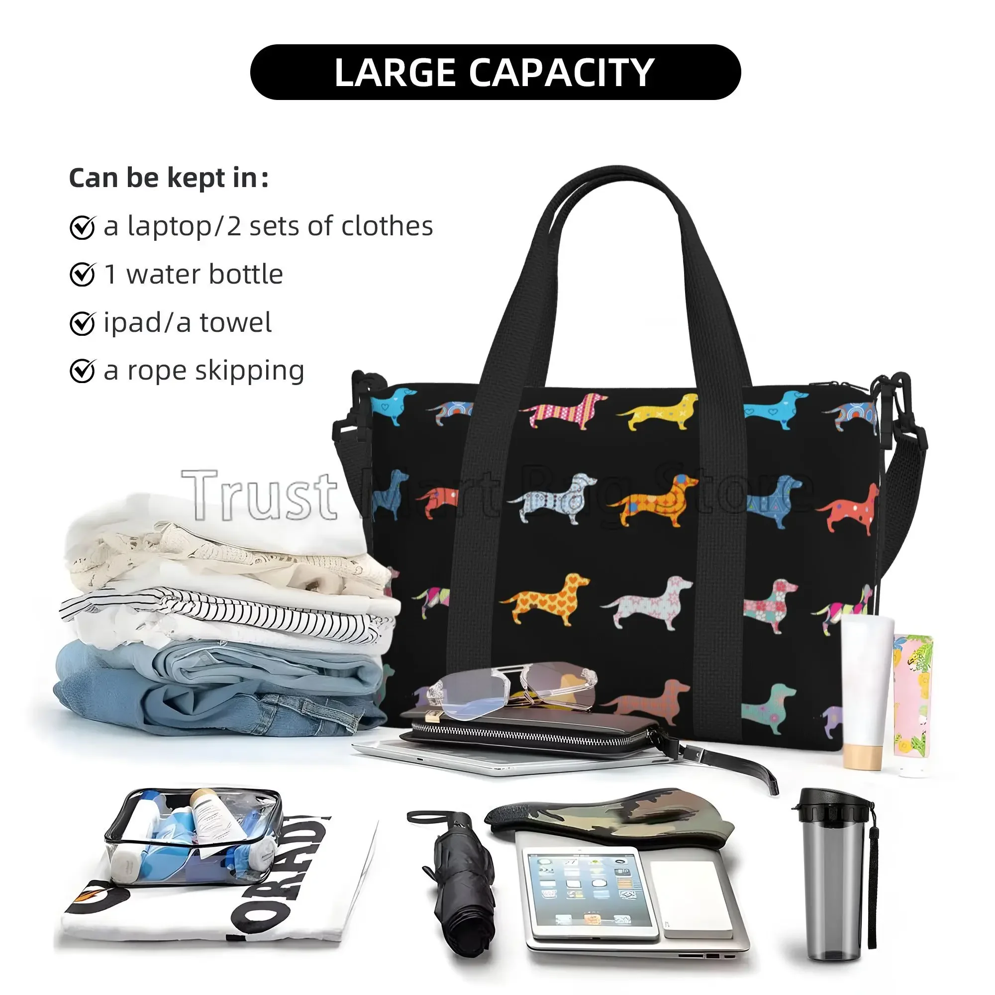 Cute Dachshund Dogs Duffle Bags Durable Personalize Sport Gym Travel Bag Unisex Weekender Overnight Bag Large Workout Bags