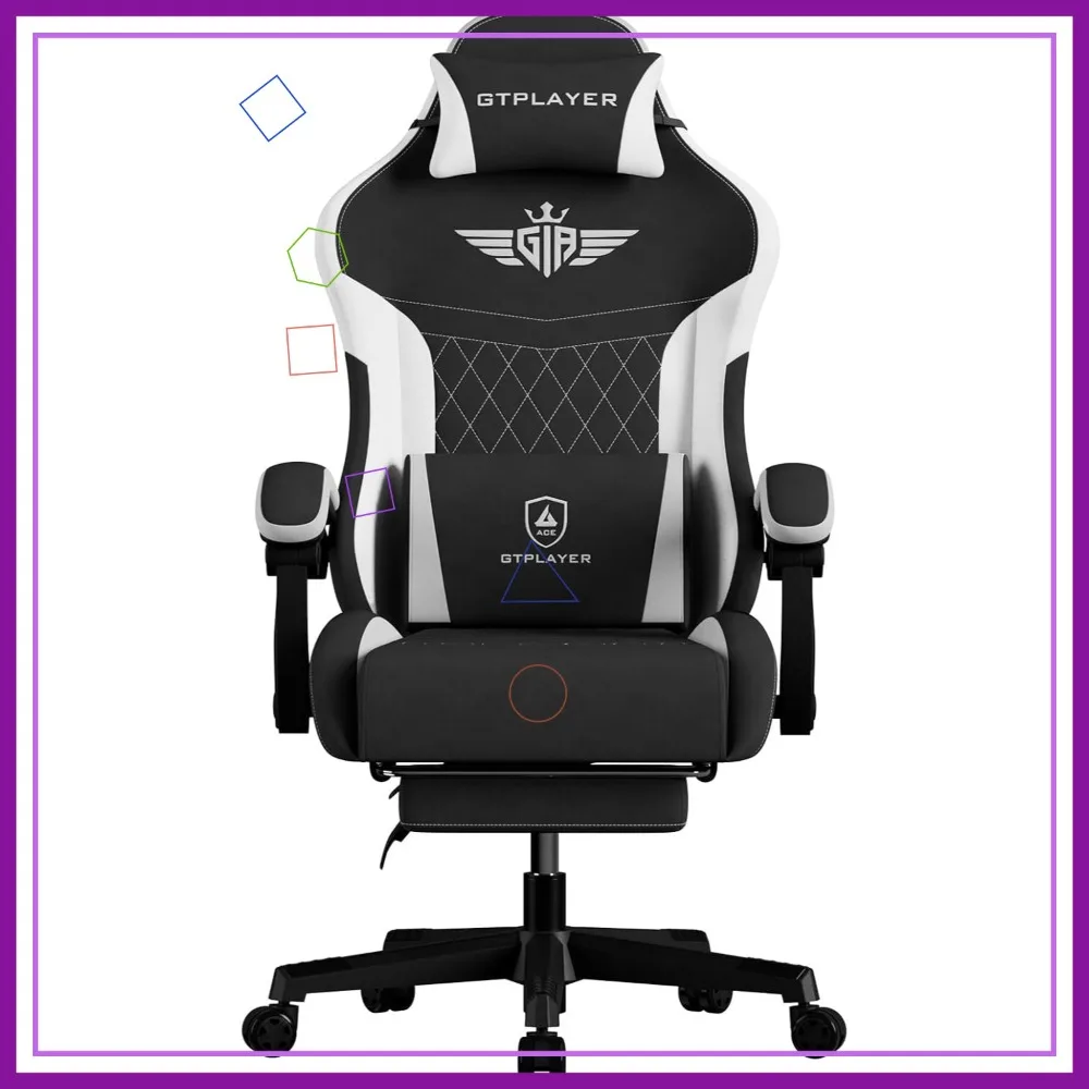 

Эргономичное игровое кресло с подставкой для ног, поясничной опорой и откидной спинкой для взрослых - ткань черная