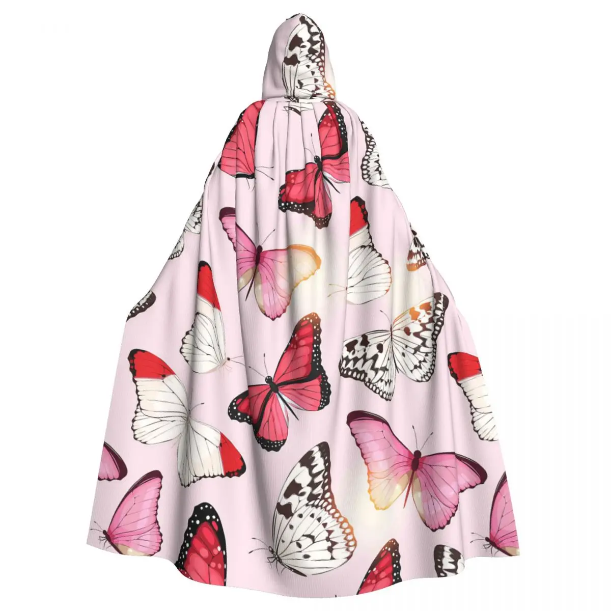 Seamless Pattern With Pink Tropical Butterfly Hooded Cloak Halloween Party Cosplay Woman Men Adult Long Witchcraft Robe Hood