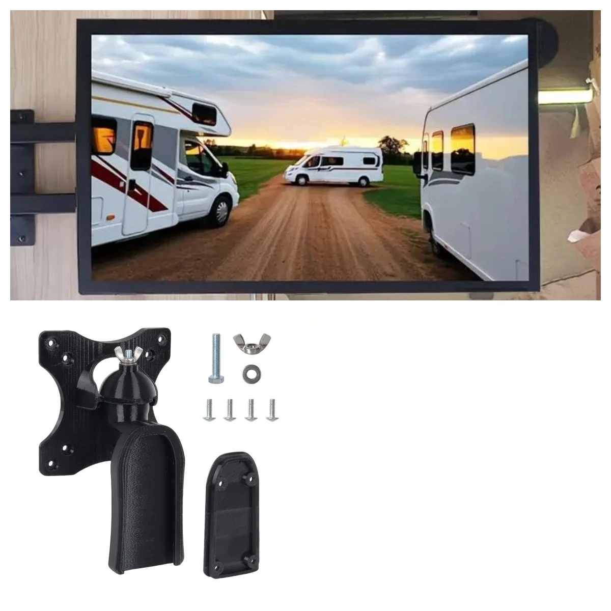 1Set 88083 Durable Pivoting Black TV Bracket Wall Mount Kits For Caravan Campervan Motorhome Boat Accessories Easy Installation