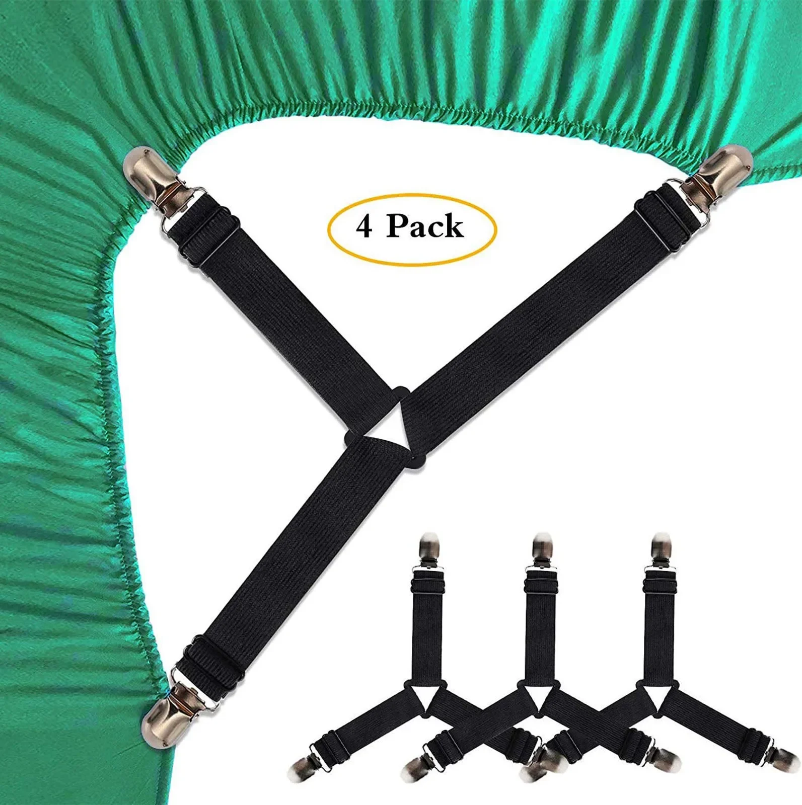 4 PCS Bed Sheet Holder Straps, Elastic Mattress Corner Clips 3 Way Fitted Bed Sheet Fastener Suspenders Grippers sheets  bedding