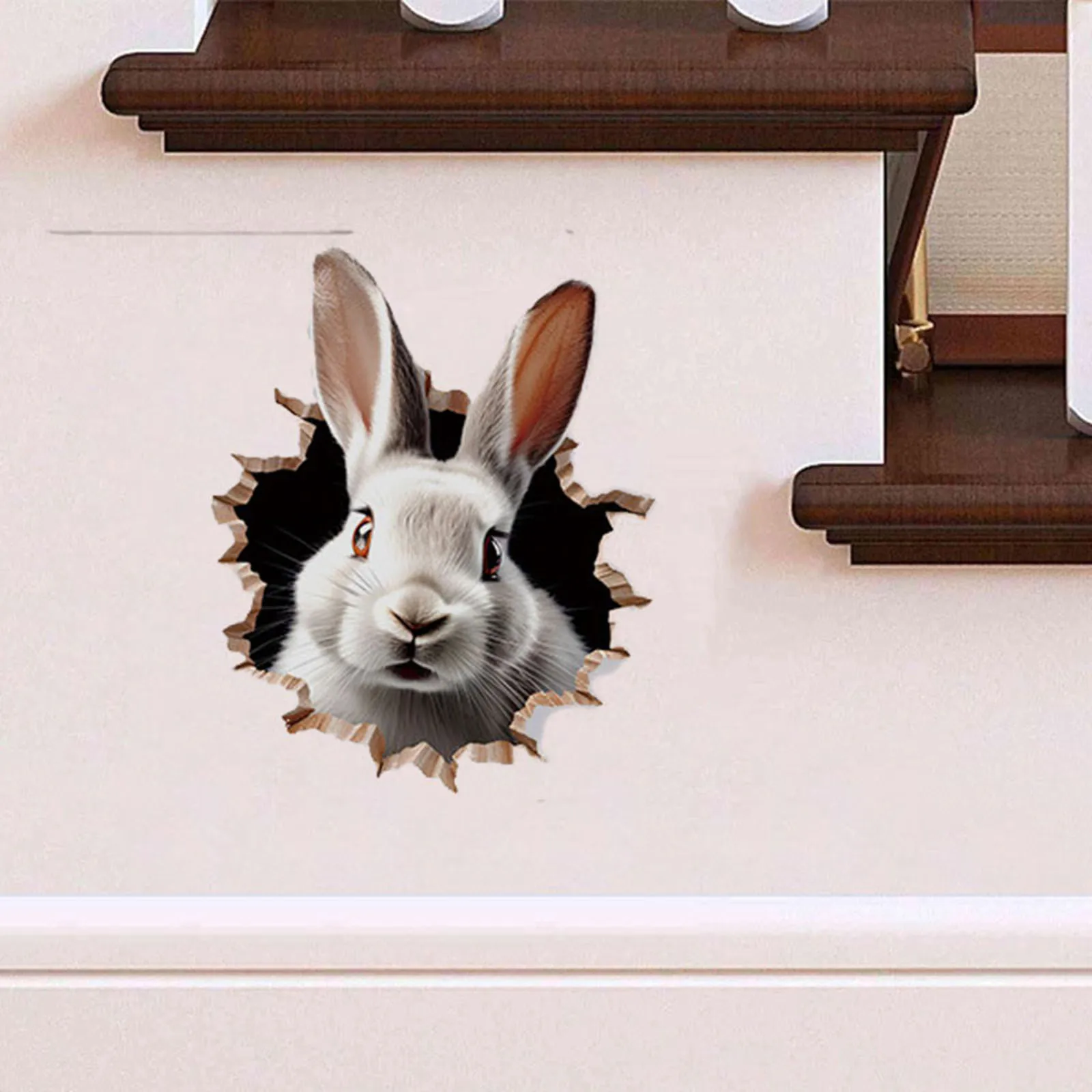 Easter Wall Stickers 3D Wall-Breaking Rabbit Cute Animal Bunny Corner Line Decor Stickers Cute Cartoon Stickers Room Art Decor