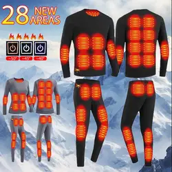 28 Areas Heated Underwear Winter Thermal Underwear Women Men Heating Jacket USB Electric Heated Outdoor Sport Equipment