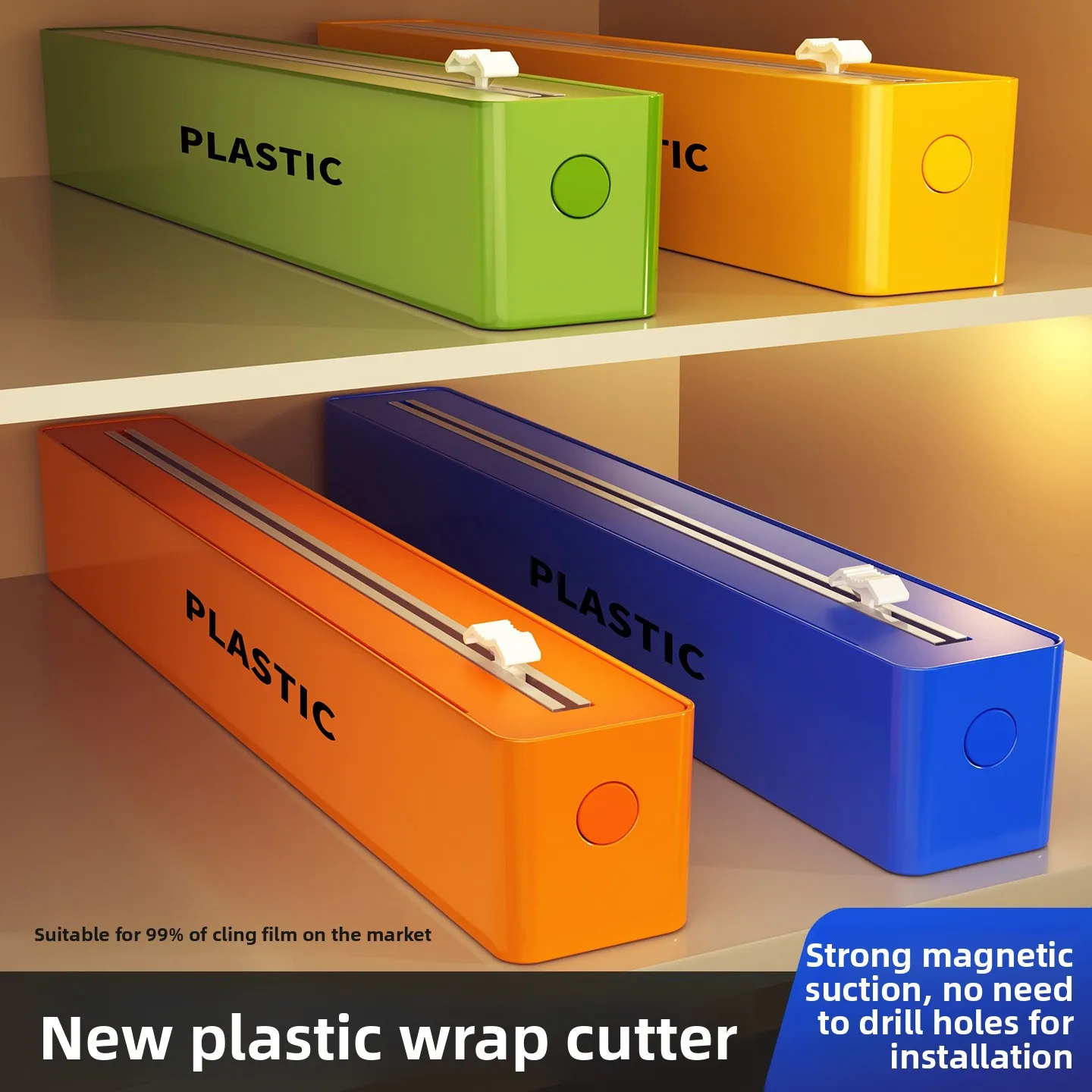 Wall Mounted Cling Film Cutter Box with Bidirectional Slider, Suction Cup or Magnetic Holder for Foil Baking Paper Roll