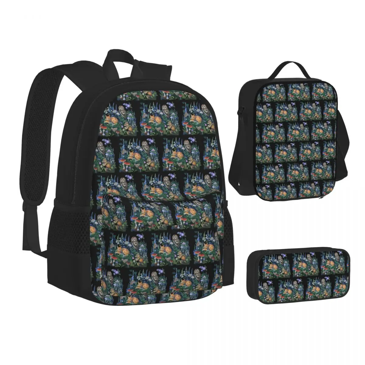 

Enchanted Forest Backpacks Students Bookbag School Bags Children Rucksack Lunch Bag Pen Bag Three-Piece Set