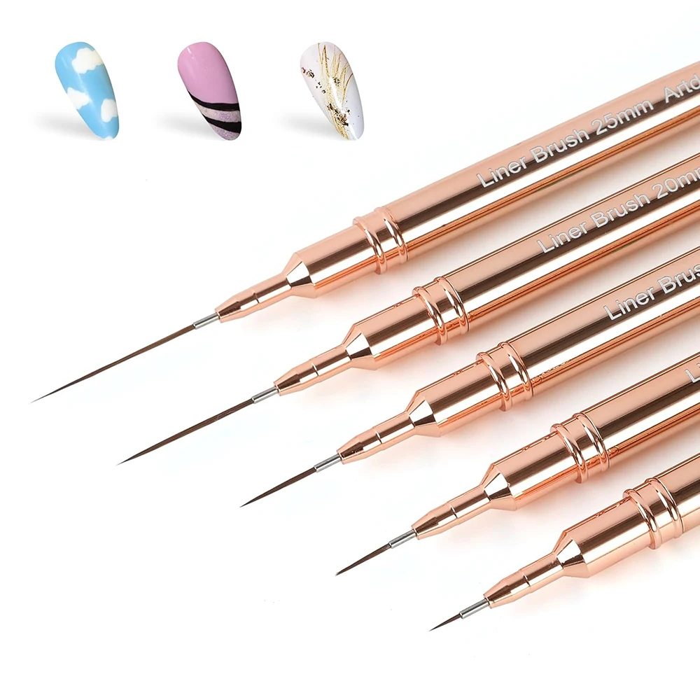 4/8/12/20/25mm Champagne Nail Art Pens Detail Liner Brushes Nail Tools Long Lines Drawing Liner Brush UV Gel Polish Painting
