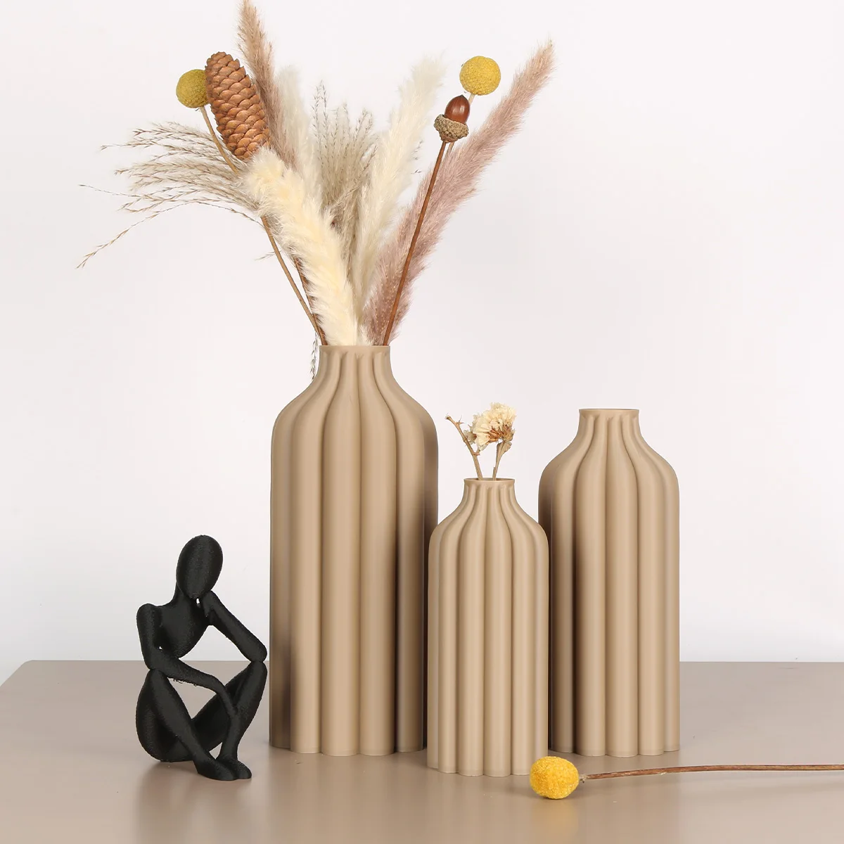 طقم مكون من 3 قطع، طقم مزهرية على الطراز البوهيمي، مناسب لغرفة المعيشة وغرفة الطعام وديكور المكاتب - مزهريات أنيقة