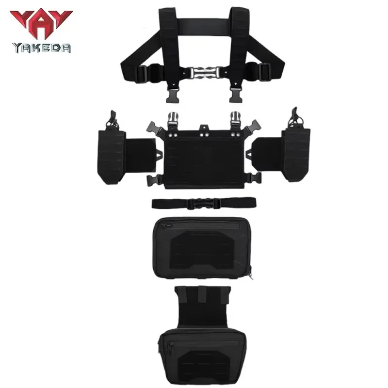 

YAKEDA Тактический нагрудный мини-жилет с подсумкой для журналов, регулируемый съемный модульный нагрудный жилет Molle с лазерной резьбой