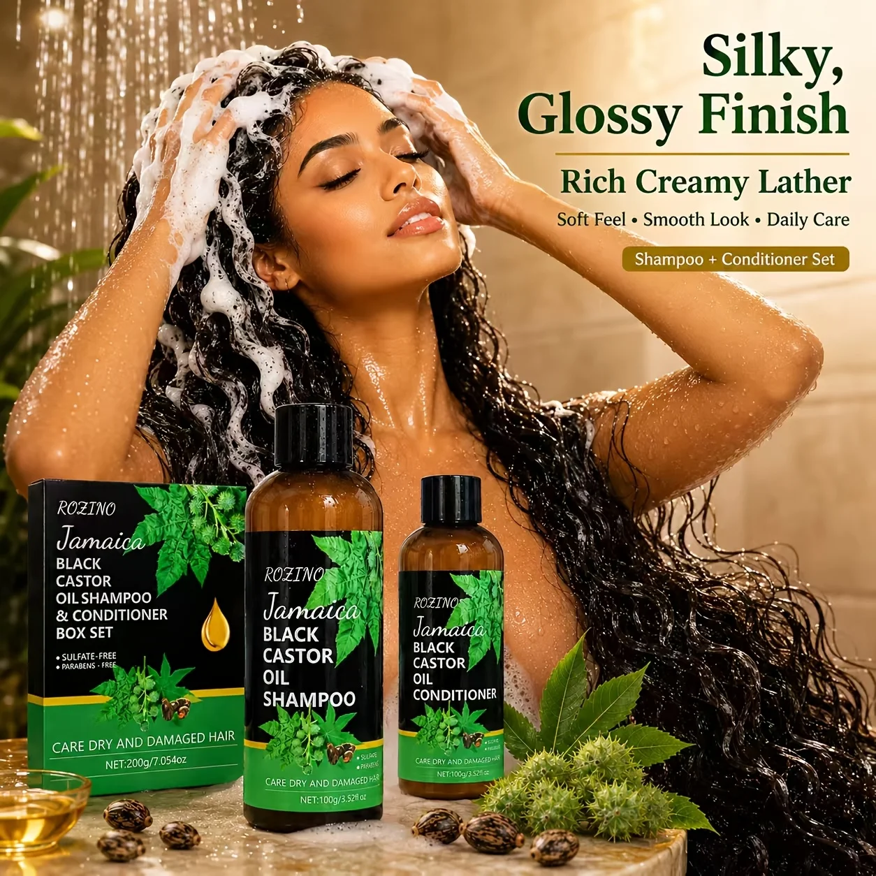 Jamaica Black Castor Oil Shampoo and Conditioner 2 in 1, Sulfate Free Hair Cleanser with Castor Oil, Daily Hair Washing and Conditioning Care, Moisturizing Formula for Soft Smooth Hair, Suitable for Women and Men