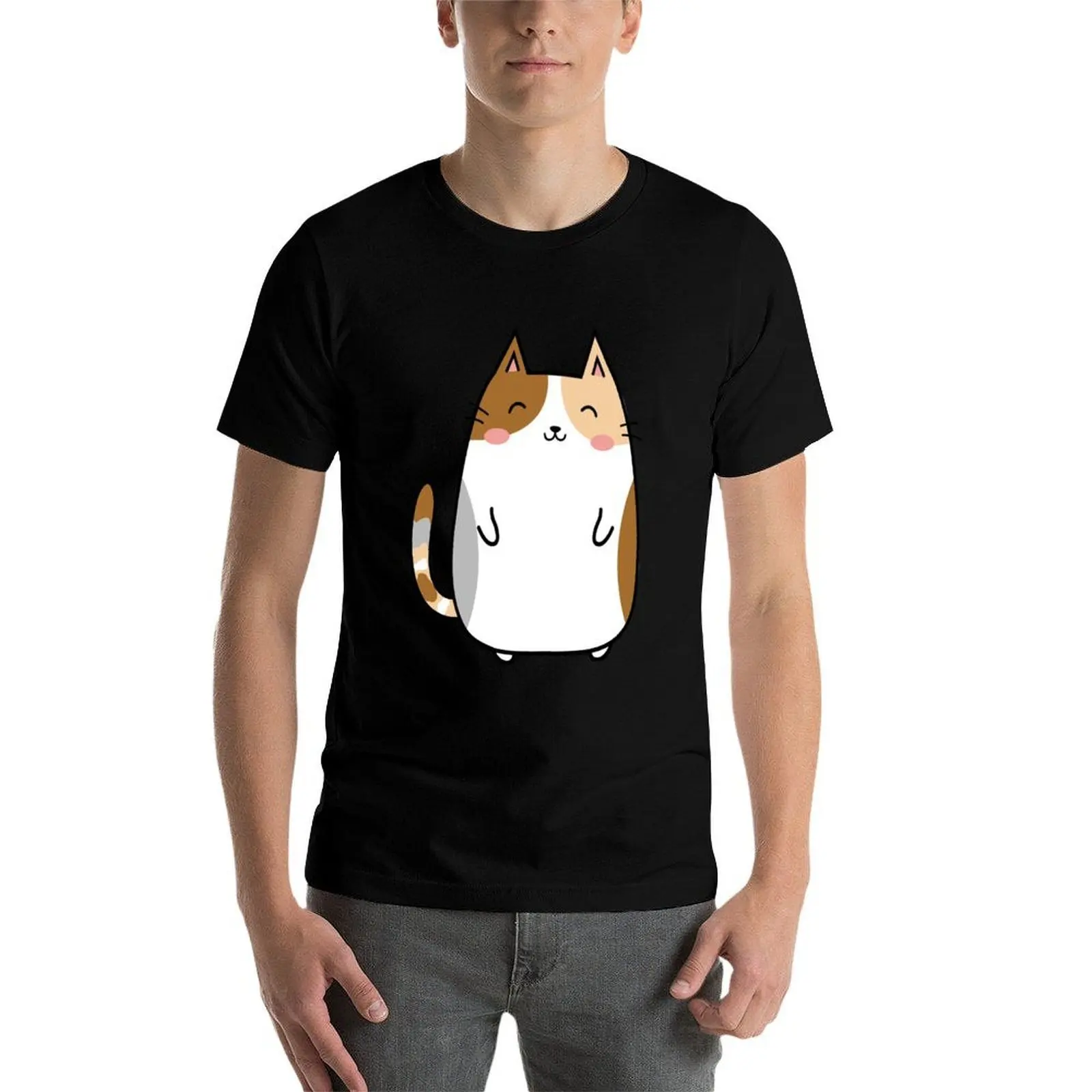Cute Kawaii Calico Kitty Cat T-Shirt black cotton t-shirt plain for man package man t shirt heavy cotton T-Shirt