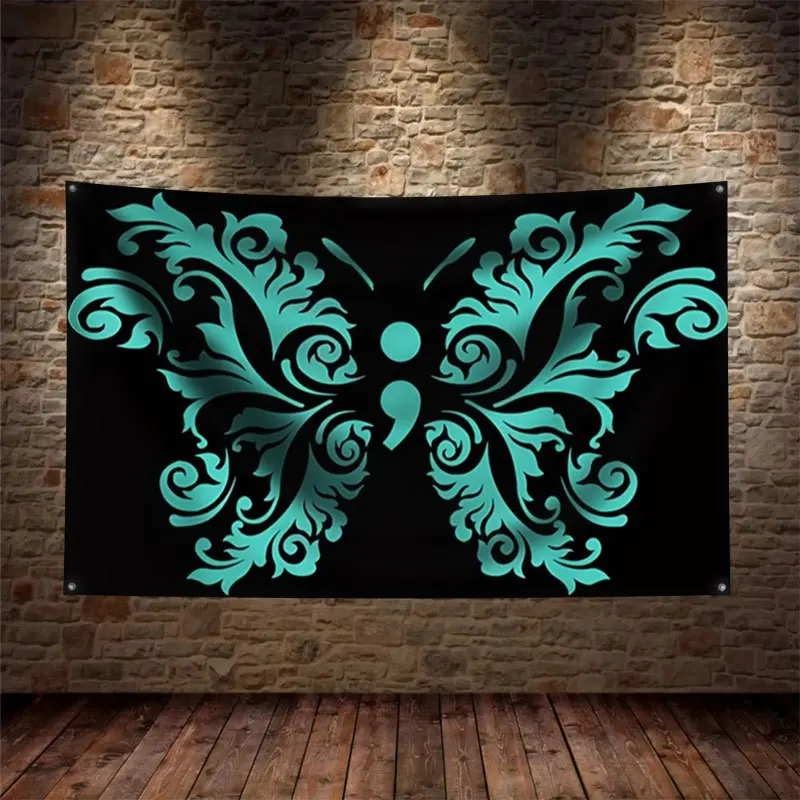 Tapiz decorativo de pavo real, banderola para colgar en la pared, diseño de bandera con fondo negro, con 4 anillos, estilo gótico, decoración para festivales, hogar
